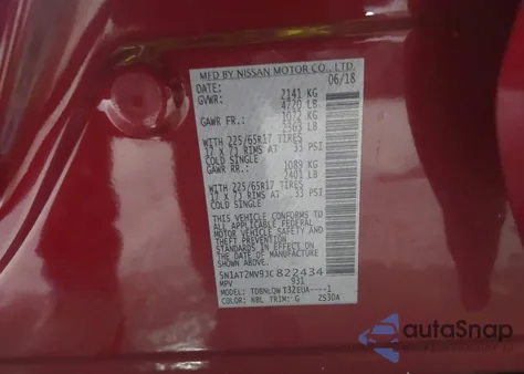 2018 Nissan Rogue Sv from USA, damaged, VIN 5N1AT2MV9JC822434